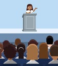 Cute little black girl gives a speech on the podium about bullying and racism emotional