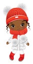 Cute Little African American Girl Wearing Winter Outfit. Vector Trendy Black Girl Royalty Free Stock Photo