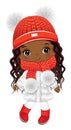 Cute Little African American Girl Wearing Winter Outfit. Vector Trendy Black Girl Royalty Free Stock Photo