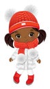 Cute Little African American Girl Wearing Winter Outfit. Vector Trendy Black Girl Royalty Free Stock Photo