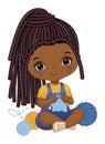 Vector Cute African American Girl Knitting