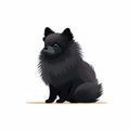 Cute Little Black Pomeranian Dog In Flat Colors - Art By Arthur Wardle