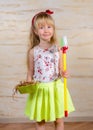 Cute little blond girl cleaning house Royalty Free Stock Photo