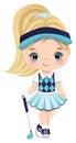 Cute Little Blond Girl Playing Golf. Vector Little Golfer Royalty Free Stock Photo