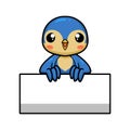 Cute little blue bird cartoon with blank sign Royalty Free Stock Photo