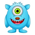 Cute little blue cartoon monster on white background Royalty Free Stock Photo