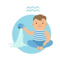 Cute little boy as Aquarius astrological sign. Horoscope symbol colorful character vector Illustration Royalty Free Stock Photo