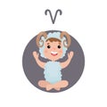 Cute little boy as Aries astrological sign, horoscope zodiac character colorful cartoon Illustration Royalty Free Stock Photo