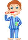 Cute little boy cartoon brushing teeth