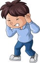 Cute little boy cartoon covering his ears from noisy loud sound Royalty Free Stock Photo