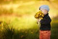 Cute little boy with dandelions Royalty Free Stock Photo