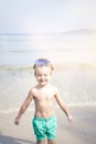 Cute little boy with diving glasses at the beach, thailand Royalty Free Stock Photo