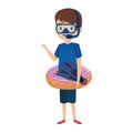 cute little boy with donut float and snorkel Royalty Free Stock Photo