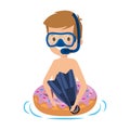 cute little boy with donut float and snorkel Royalty Free Stock Photo