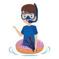 cute little boy with donut float and snorkel Royalty Free Stock Photo