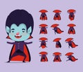 Cute little boy with dracula costume and set icons