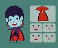Cute little boy with dracula costume and set icons