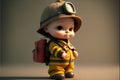 Cute little boy dressed as a firefighter with a helmet and a backpack Royalty Free Stock Photo