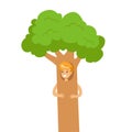 Cute little boy dressed as a green tree, performing in theatrical show. Colorful cartoon character vector Illustration