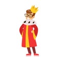 Cute little boy dressed as a king. Colorful cartoon character vector Illustration Royalty Free Stock Photo