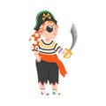 Cute Little Boy Dressed as Pirate, Happy Halloween Party Festival with Kid Trick or Treating with Flag Cartoon Vector