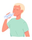 Cute little boy drinking water from bottle.