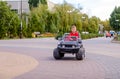 Cute little boy driving a toy truck Royalty Free Stock Photo