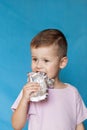 Cute Little Boy Eating Chocolate Bar. Very cute kid with chocolate, . Royalty Free Stock Photo