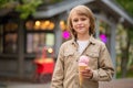 cute little boy eating ice cream outdoors Royalty Free Stock Photo