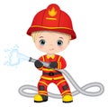 Firefighter Cute Little Boy with Fire Hose Royalty Free Stock Photo