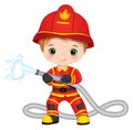 Firefighter Cute Little Boy with Fire Hose Royalty Free Stock Photo