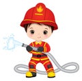 Firefighter Cute Little Boy with Fire Hose Royalty Free Stock Photo