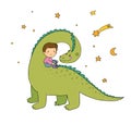 Cute little boy and funny dinosaur. The kid and the dragon Royalty Free Stock Photo