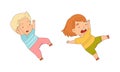 Cute little boy and gil slipping and falling down cartoon vector illustration