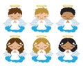 Cute Little Boy and Girl Angels on Cloud Vector Illustration