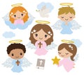 Cute Little Boy and Girl Baptism Angels Vector Illustration