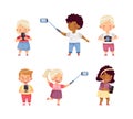 Cute Little Boy and Girl with Camera and Smartphone Taking Photo Vector Set Royalty Free Stock Photo