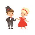 Cute little boy and girl dancing classical dance in retro clothes vector Illustration on a white background Royalty Free Stock Photo