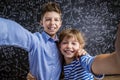 Cute little boy and girl in front of a big Royalty Free Stock Photo