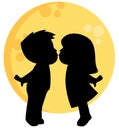 Cute Little Boy and Girl Kissing Silhouette with a Full Moon Behind Them Valentines Day Vector Illustration Isolated on White Royalty Free Stock Photo