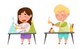 Cute little boy and girl making crafts. Children creativity and imagination development cartoon vector illustration Royalty Free Stock Photo
