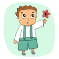 Cute little boy give flower