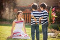 Cute little boy, giving present to his mom for Mothers day Royalty Free Stock Photo