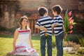 Cute little boy, giving present to his mom for Mothers day Royalty Free Stock Photo