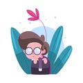 Cute Little Boy in Glasses Hiding in Bushes, Adorable Kid Peeking Out of Dense Grass Vector Illustration Royalty Free Stock Photo