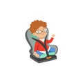 Cute little boy in glasses sitting in car seat, safety car transportation of small kids vector illustration Royalty Free Stock Photo