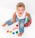 Cute little boy and gouache Royalty Free Stock Photo