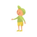 Cute little boy in a green cap and shirt cartoon character vector Illustration Royalty Free Stock Photo