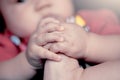 Cute little boy hand hold own toe Royalty Free Stock Photo