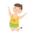 Cute Little Boy Happily Jumping, Joyful Kid Having Fun Cartoon Style Vector Illustration Royalty Free Stock Photo